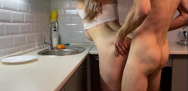  Hot blonde step-sister fucks while washing dishes |2| 4K